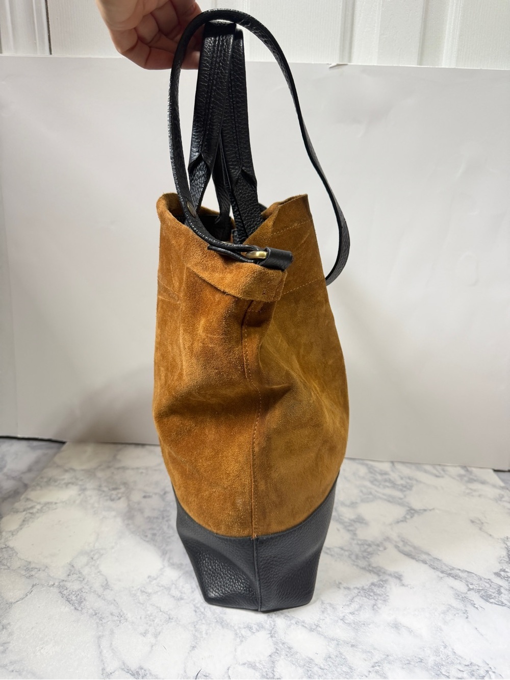 Sundance brown black suede leather boho slouchy shoulder crossbody bag tote - Picture 2 of 12